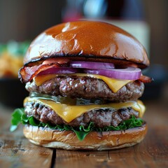 Delicious hamburger with greens
