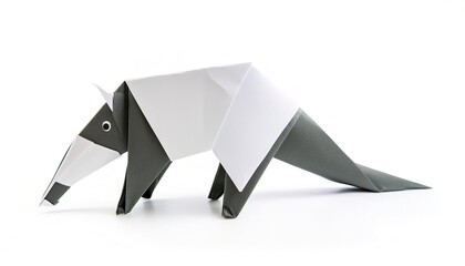 Animal concept origami isolated on white background of a giant anteater - Myrmecophaga tridactyla -...