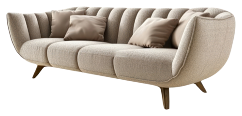PNG  Beige sofa scandinavian style furniture cushion pillow.