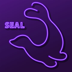 seal neon sign, modern glowing banner design, colorful modern design trend on black background. Vector illustration.