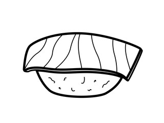 Nigiri sushi doodle icons. Vector illustration of sushi salmon and rice, Japanese cuisine.