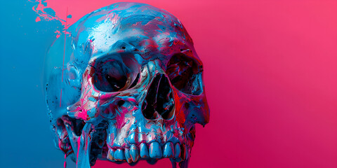 skull and bones, Color skull in the style of spray painted realism
