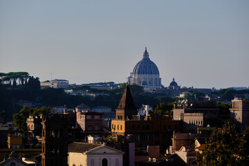 Fototapeta premium Panorama of Rome from the Aventine Hill, The dome of St Peter's Basilica at the Vatican