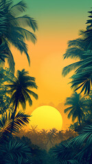 Naklejka premium background with palm trees at sunset
