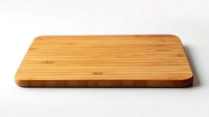 Smooth, rectangular bamboo cutting board on a white background, highlighting the natural wood grain and texture.