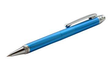 A blue pen with a silver clip