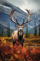 Alaskan moose in the wilderness on a rainy day. Ai generative