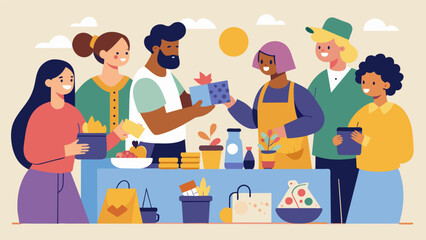 Handmade goods and crafts being traded a skilled community members at the swap event each item a unique expression of creativity and talent.. Vector illustration