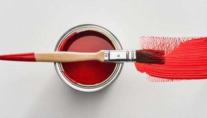  red paint can with  paintbrush 