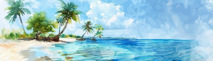 A watercolor of holiday featuring a beach vacation scene in cyberpunk styles, clipart watercolor easy detail on white background