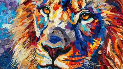 3D Mosaic Style Colorful Pearl lion Tapestry 