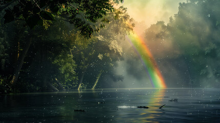 Bright colorful rainbow on the sky after the rain nature beauty colors