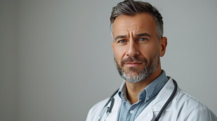 Fototapeta premium Man With Stethoscope Against Gray Background