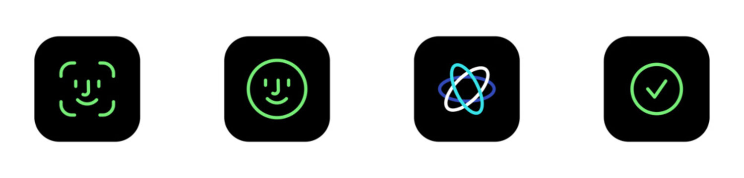 Face ID icon with check mark. Facial recognition and identification icon, face scan line icon set, web sign symbol logo flat button. vector security concept