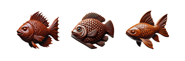 Obraz premium Set of Chocolate fish for Easter, isolated over on transparent white background