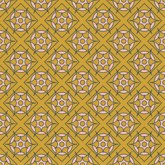 Geometric pattern in mustard color with deep blue outlined shapes