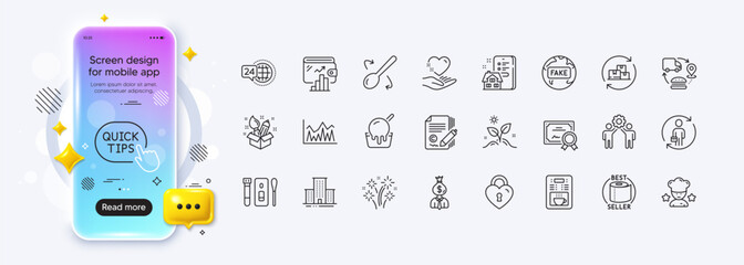 Hold heart, Cooking spoon and University campus line icons for web app. Phone mockup gradient screen. Pack of Manager, Property agency, Toilet paper pictogram icons. Vector