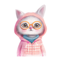 Fototapeta premium cool cat wearing eyeglasses and hoodie (5)