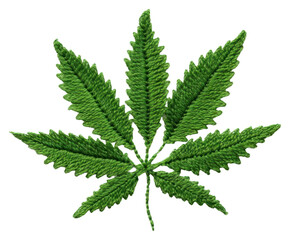 PNG  Cannabis in embroidery style plant herbs leaf.