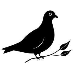 black dove with a branch silhouette vector illustration on white background