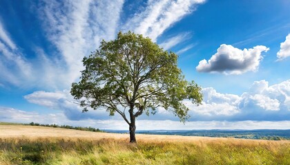 Summer landscape with a lonely tree and blue sk