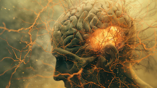 Abstract portrait of a man experiencing negative thoughts