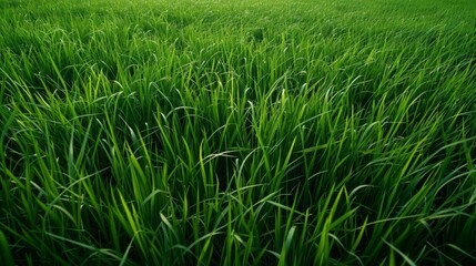   A scene of towering green grass illuminated by the sun atop, with an foreground displaying a closer section