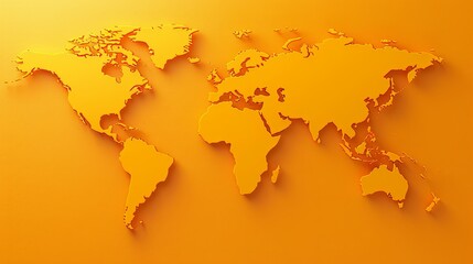   A yellow background features a map of the world in its center