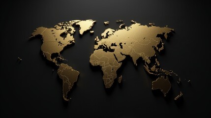   A golden world map against a black backdrop