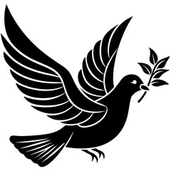 dove on pick a branch silhouette logotype vector illustration on white background