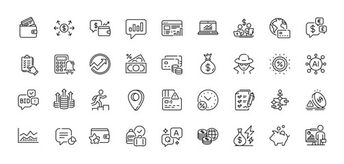 Web report, Loyalty program and Inflation line icons pack. AI, Question and Answer, Map pin icons. Statistic, Online statistics, Budget accounting web icon. Vector