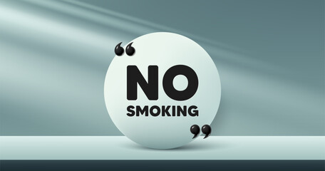 Obraz premium No smoking tag. Circle frame, product stage background. Stop smoke sign. Smoking ban symbol. No smoking round frame message. Minimal design offer scene. 3d comma quotation. Vector