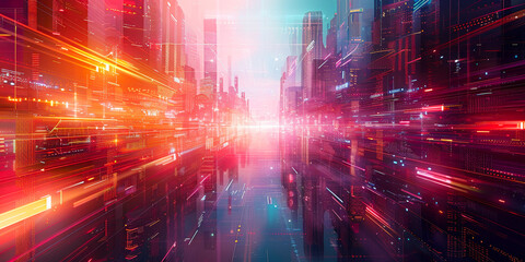 Fototapeta premium Cyberpunk Futuristic City Vision: Advanced Infrastructure, Outer Galaxy Cybergeneration Energy Systems, New Society Concept Digital Art