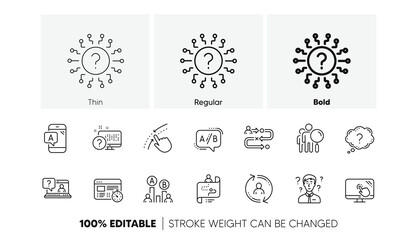 AB testing, Journey path map and Question mark. UX line icons. Quiz test linear icon set. Line icons set. Vector