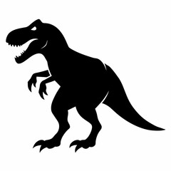 Fototapeta premium T-rex tyrannosaurus silhouette. Vector illustration growling screaming tyrannosaurus rex dinosaur silhouette isolated on white background. Standing dino logo icon, side view | adobe sotck