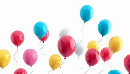 Colorful balloons flying in the air on a white background A happy birthday concept Generative AI
