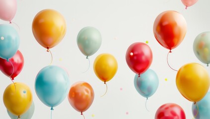 Colorful balloons flying on a white background Birthday party decoration with bright colors Generative AI