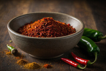 a bowl of homemade spice blend containing ground green and red peppers