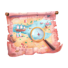 treasure map with magnifying glass white background (4)