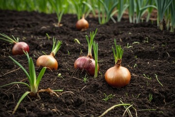 the beauty of onions growing in the ground