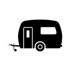 Motorhome trailer icon. Caravan, camper. Black silhouette. Side view. Vector simple flat graphic illustration. Isolated object on a white background. Isolate.