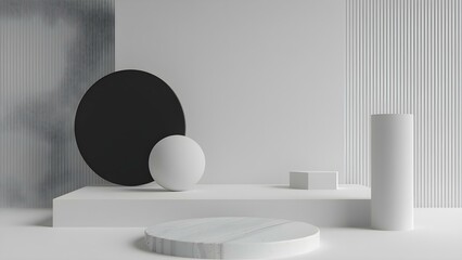 Modern minimalistic black and white background display: D render. Concept 3D Render, Minimalistic Design, Black and White Background, Modern Display