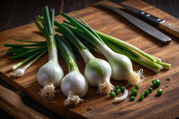 the versatility of spring onions, on a wooden chopping board