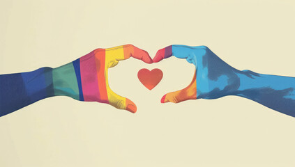 Two hands reaching out to each other, representing diversity and the other hand with a heart symbolizing compassion and acceptance