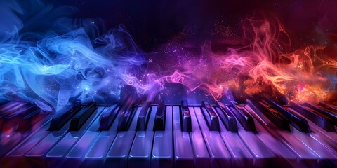 Vibrant abstract piano keyboard background for World Music Day event banner. Concept World Music Day, Event Banner, Vibrant Abstract, Piano Keyboard Background
