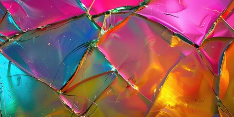 Colorful broken glass, rainbow color reflections, close up photo