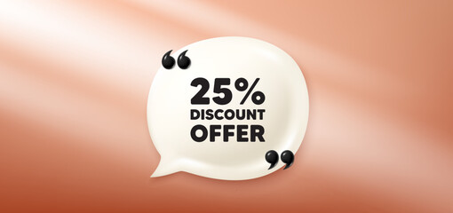 Obraz premium 25 percent discount. Chat speech bubble 3d banner. Sale offer price sign. Special offer symbol. Discount chat message. Speech bubble red banner. Text balloon. Vector