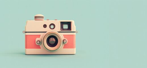 Fototapeta premium Vintage analog camera with clean lines and retro color palette, symbolizing the nostalgia, snapshots from the 80s