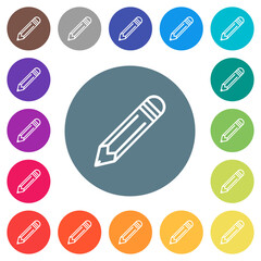 Pencil outline flat white icons on round color backgrounds