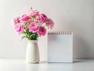 pink flowers in a white vase generative ai